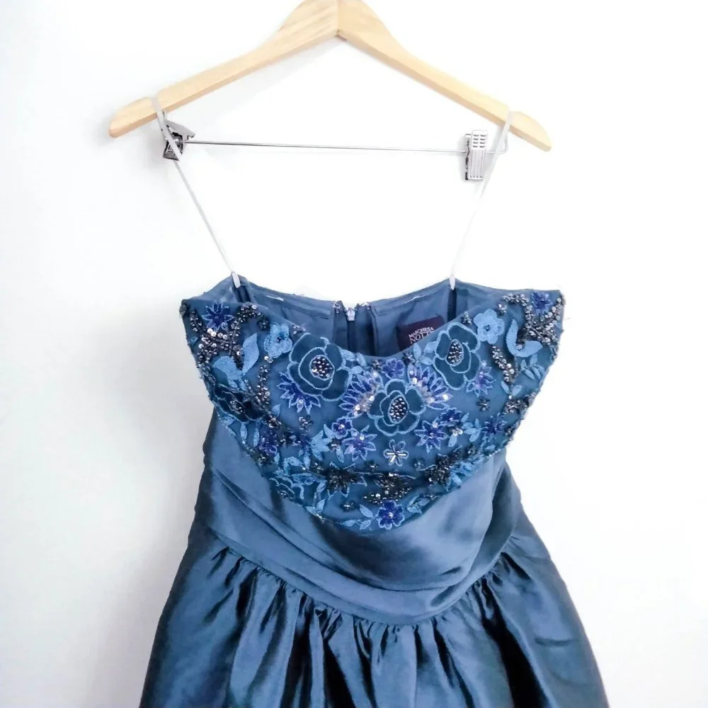 Marchesa Notte Strapless Navy Sequin Embellished Mikado Gown 6 - Picture 6 of 14